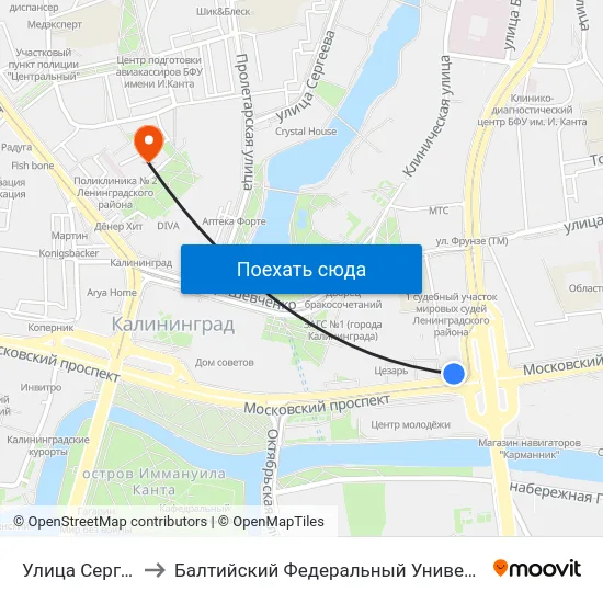 Улица Сергея Тюленина to Балтийский Федеральный Университет Имени Иммануила Канта map