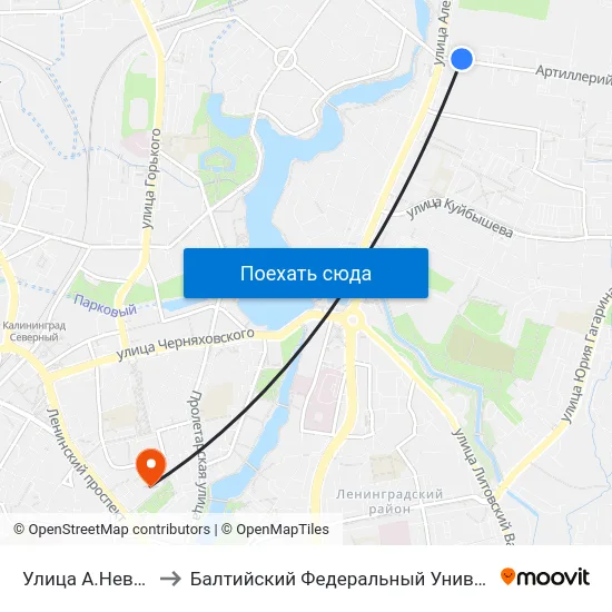 Улица А.Невского (В Центр) to Балтийский Федеральный Университет Имени Иммануила Канта map
