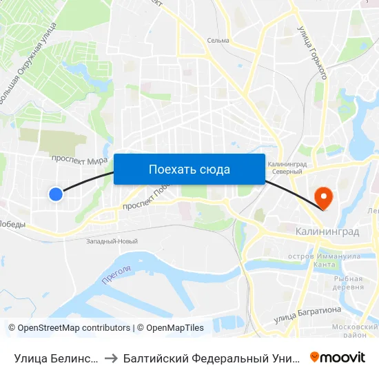 Улица Белинского (Из Центра) to Балтийский Федеральный Университет Имени Иммануила Канта map