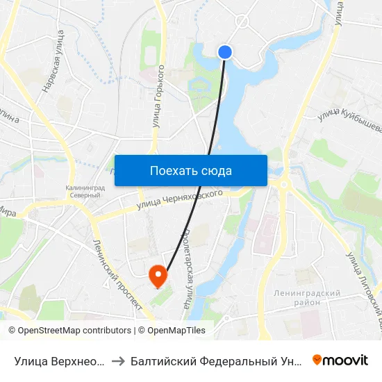 Улица Верхнеозерная (Из Центра) to Балтийский Федеральный Университет Имени Иммануила Канта map