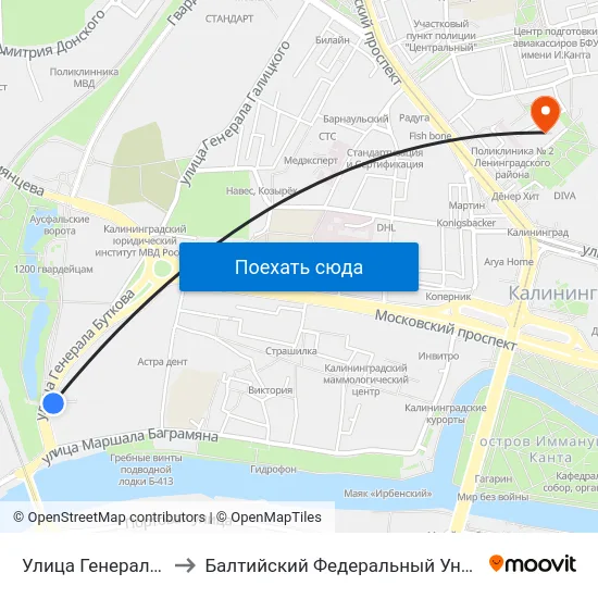 Улица Генерала Буткова (В Центр) to Балтийский Федеральный Университет Имени Иммануила Канта map