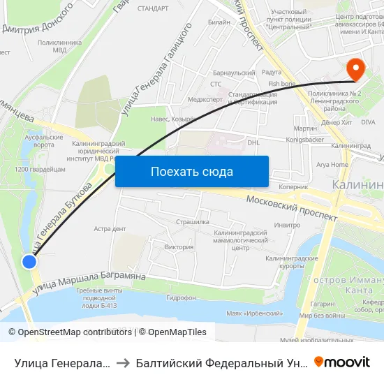 Улица Генерала Буткова (Из Центра) to Балтийский Федеральный Университет Имени Иммануила Канта map