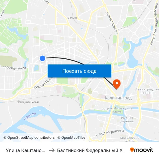 Улица Каштановая Аллея (Из Центра) to Балтийский Федеральный Университет Имени Иммануила Канта map