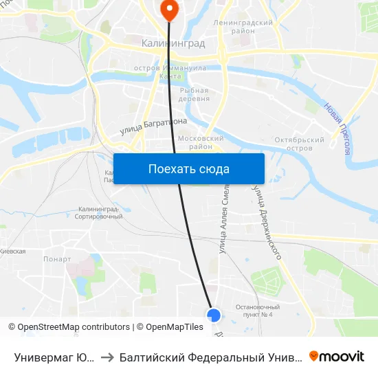 Универмаг Южный (В Центр) to Балтийский Федеральный Университет Имени Иммануила Канта map