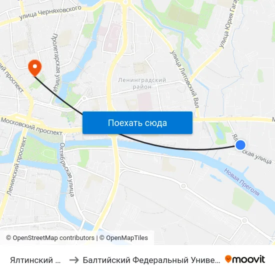 Ялтинский Пруд (В Центр) to Балтийский Федеральный Университет Имени Иммануила Канта map