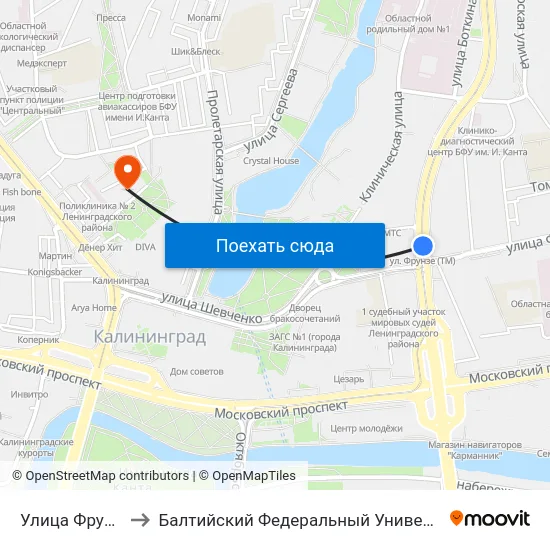 Улица Фрунзе (В Центр) to Балтийский Федеральный Университет Имени Иммануила Канта map