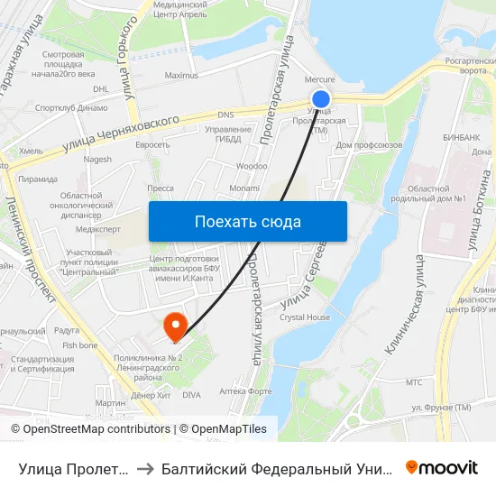 Улица Пролетарская (В Центр) to Балтийский Федеральный Университет Имени Иммануила Канта map