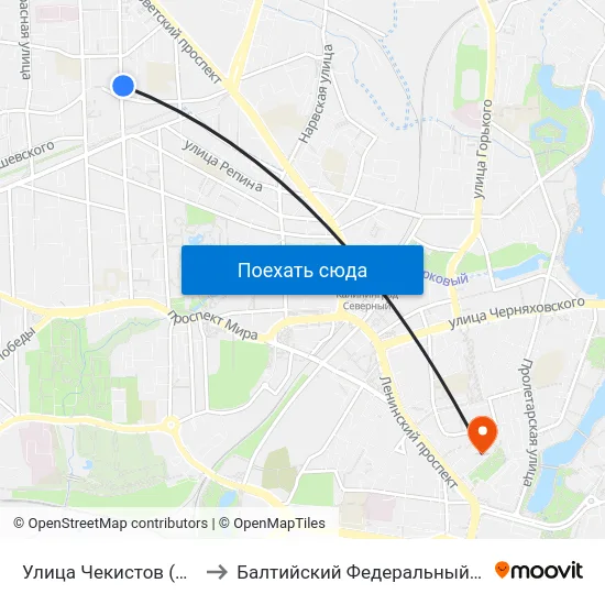 Улица Чекистов (На Ул. Космонавта Леонова) to Балтийский Федеральный Университет Имени Иммануила Канта map