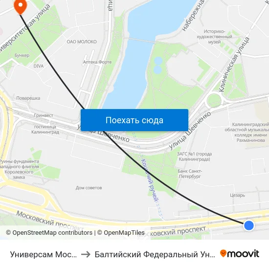 Универсам Московский (Из Центра) to Балтийский Федеральный Университет Имени Иммануила Канта map