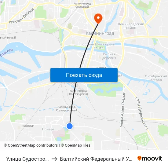 Улица Судостроительная (Из Центра) to Балтийский Федеральный Университет Имени Иммануила Канта map