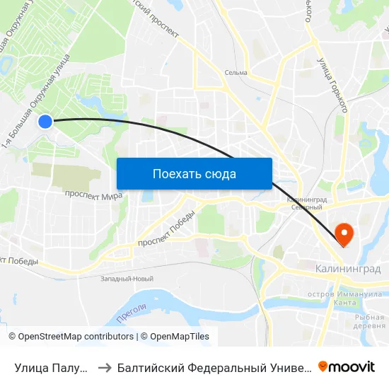 Улица Палубная (В Центр) to Балтийский Федеральный Университет Имени Иммануила Канта map