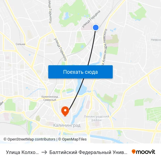 Улица Колхозная (В Центр) to Балтийский Федеральный Университет Имени Иммануила Канта map