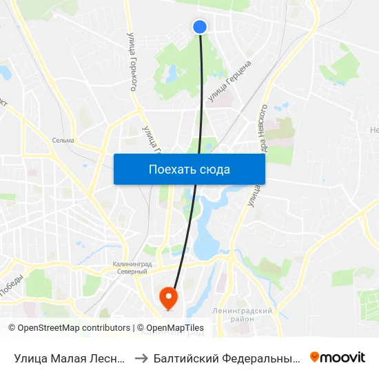 Улица Малая Лесная (По Требованию, Из Центра) to Балтийский Федеральный Университет Имени Иммануила Канта map