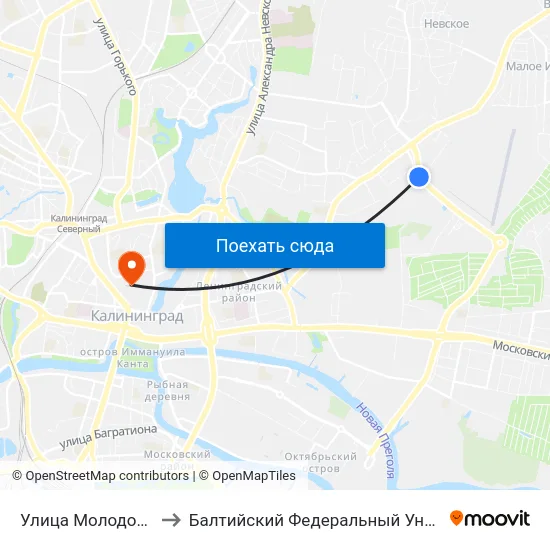Улица Молодой Гвардии (В Центр) to Балтийский Федеральный Университет Имени Иммануила Канта map