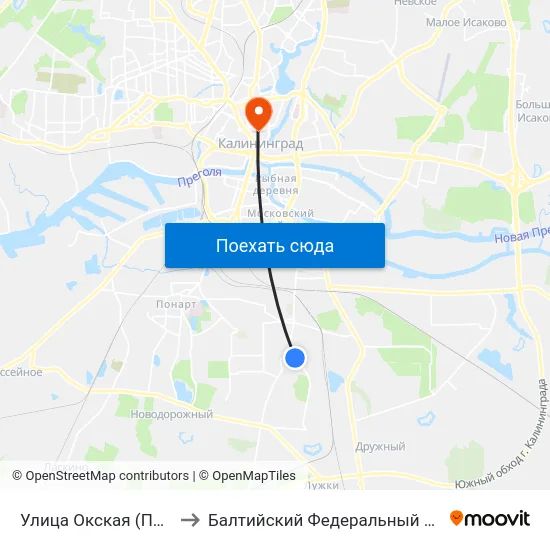 Улица Окская (По Требованию, Из Центра) to Балтийский Федеральный Университет Имени Иммануила Канта map