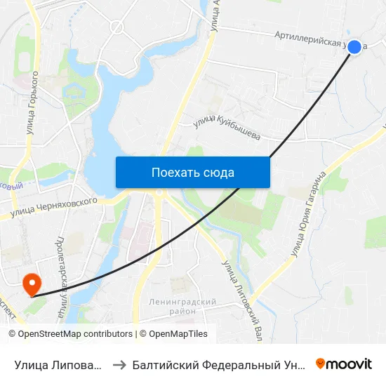 Улица Липовая Аллея (Из Центра) to Балтийский Федеральный Университет Имени Иммануила Канта map