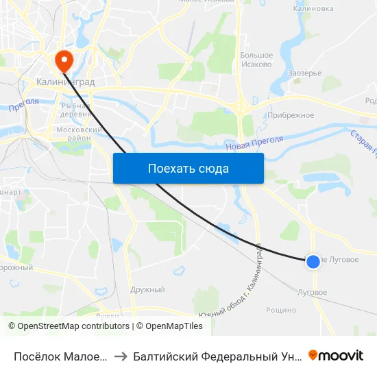 Посёлок Малое Луговое (Из Центра) to Балтийский Федеральный Университет Имени Иммануила Канта map