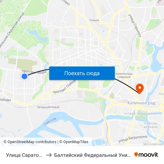 Улица Саратовская (Из Центра) to Балтийский Федеральный Университет Имени Иммануила Канта map