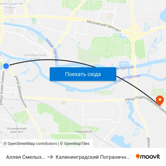 Аллея Смелых (Из Центра) to Калининградский Пограничный Институт Фсб России map