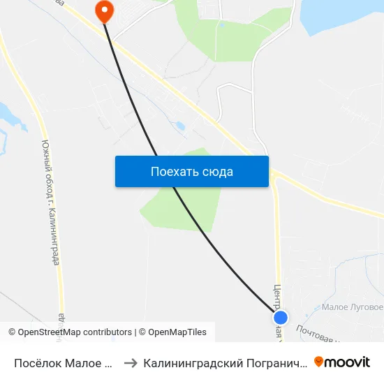 Посёлок Малое Луговое (В Центр) to Калининградский Пограничный Институт Фсб России map