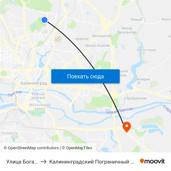 Улица Богатырская to Калининградский Пограничный Институт Фсб России map