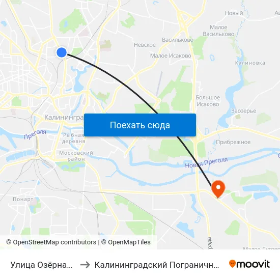 Улица Озёрная (Из Центра) to Калининградский Пограничный Институт Фсб России map