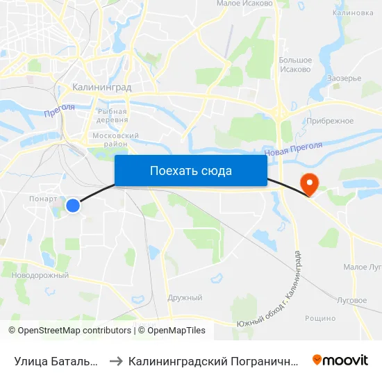 Улица Батальная (В Центр) to Калининградский Пограничный Институт Фсб России map