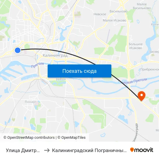 Улица Дмитрия Донского to Калининградский Пограничный Институт Фсб России map