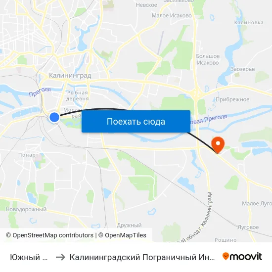 Южный Вокзал to Калининградский Пограничный Институт Фсб России map