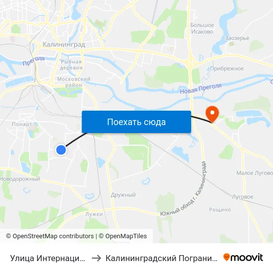 Улица Интернациональная (В Центр) to Калининградский Пограничный Институт Фсб России map
