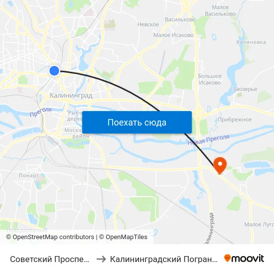 Советский Проспект (Северный Вокзал) to Калининградский Пограничный Институт Фсб России map