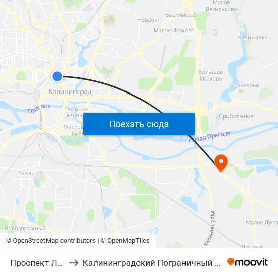 Проспект Ленинский to Калининградский Пограничный Институт Фсб России map
