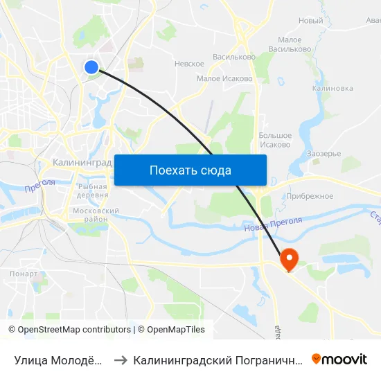 Улица Молодёжная (В Центр) to Калининградский Пограничный Институт Фсб России map