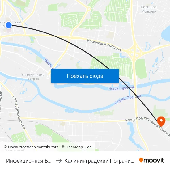 Инфекционная Больница (В Центр) to Калининградский Пограничный Институт Фсб России map