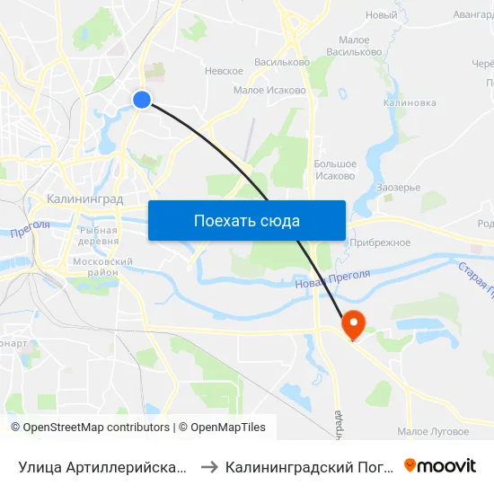 Улица Артиллерийская (На Ул. А. Невского, Из Центра) to Калининградский Пограничный Институт Фсб России map