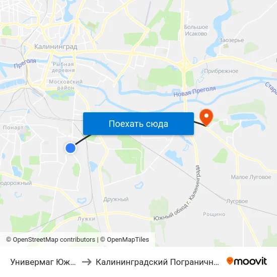 Универмаг Южный (В Центр) to Калининградский Пограничный Институт Фсб России map