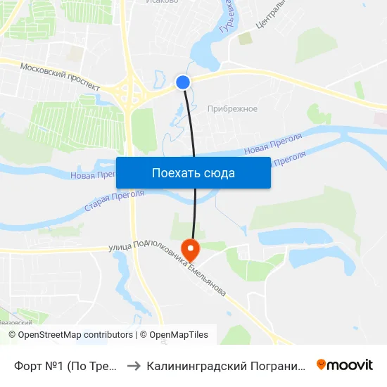 Форт №1 (По Требованию, В Центр) to Калининградский Пограничный Институт Фсб России map