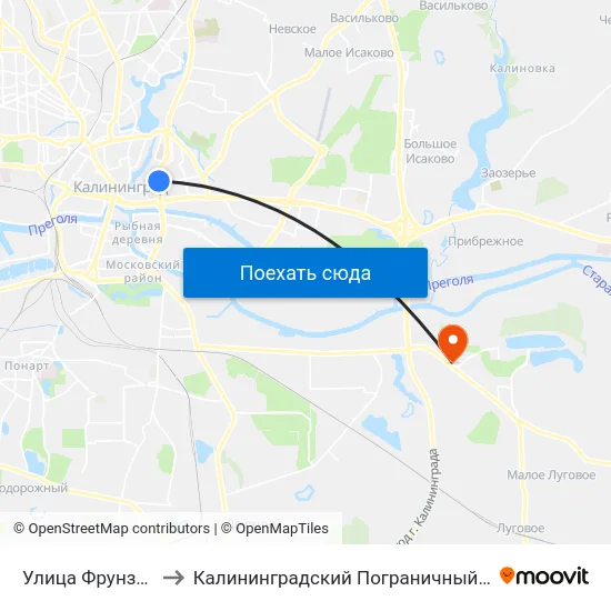 Улица Фрунзе (В Центр) to Калининградский Пограничный Институт Фсб России map