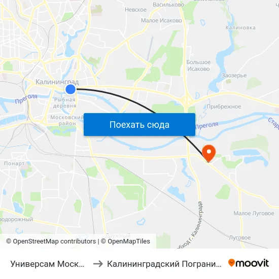 Универсам Московский (Из Центра) to Калининградский Пограничный Институт Фсб России map