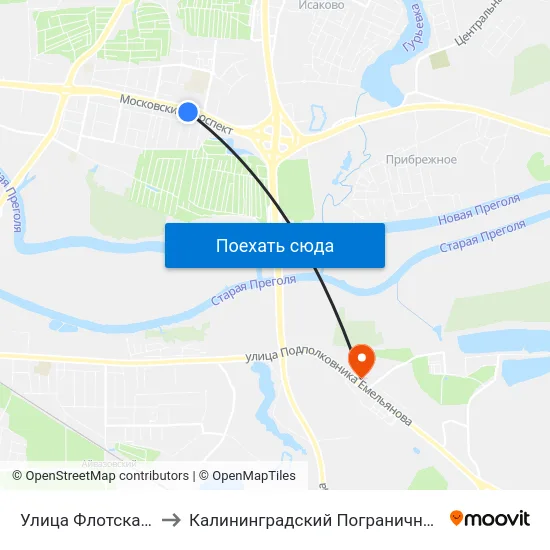 Улица Флотская (Из Центра) to Калининградский Пограничный Институт Фсб России map