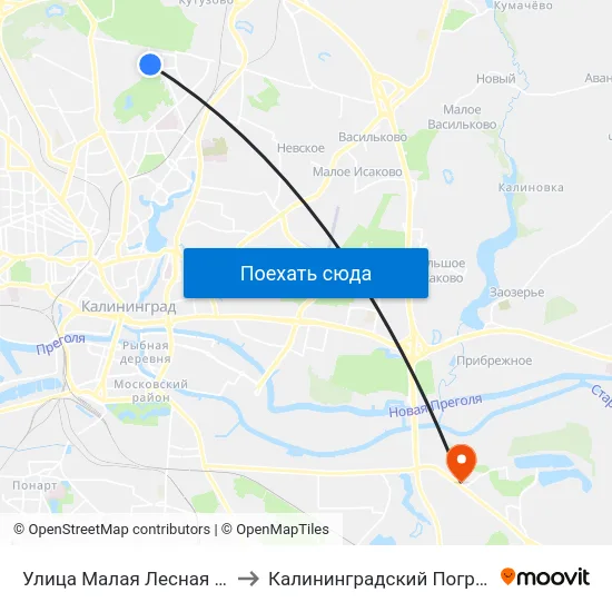 Улица Малая Лесная (По Требованию, Из Центра) to Калининградский Пограничный Институт Фсб России map