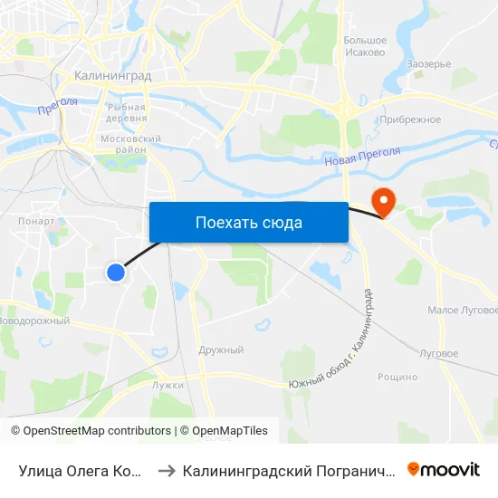 Улица Олега Кошевого (В Центр) to Калининградский Пограничный Институт Фсб России map