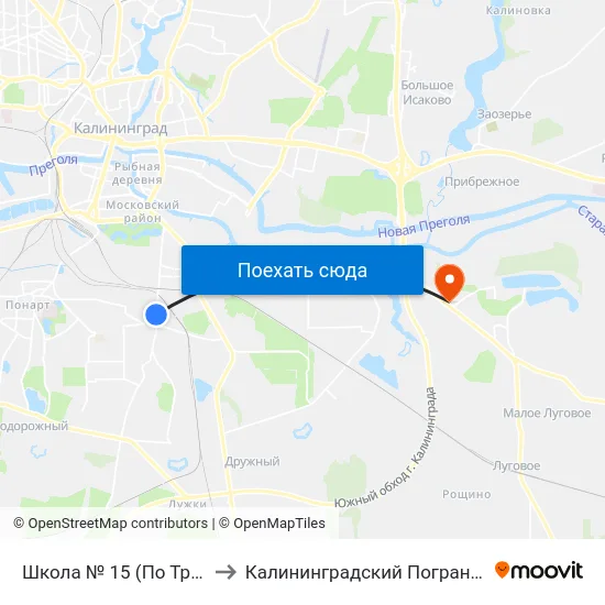 Школа № 15 (По Требованию, Из Центра) to Калининградский Пограничный Институт Фсб России map