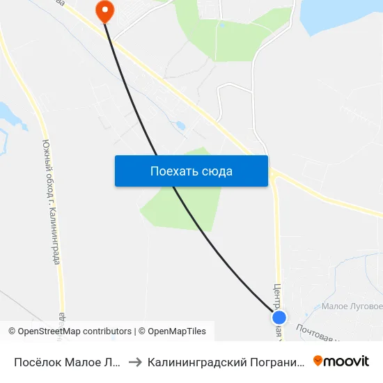 Посёлок Малое Луговое (Из Центра) to Калининградский Пограничный Институт Фсб России map