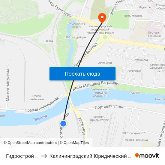 Гидрострой (В Центр) to Калининградский Юридический Институт Мвд России map