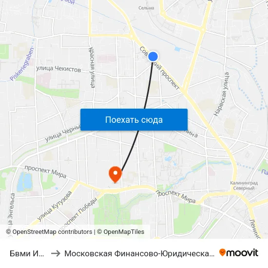 Бвми Им. Ушакова to Московская Финансово-Юридическая Академия. Калининградский Филиал map