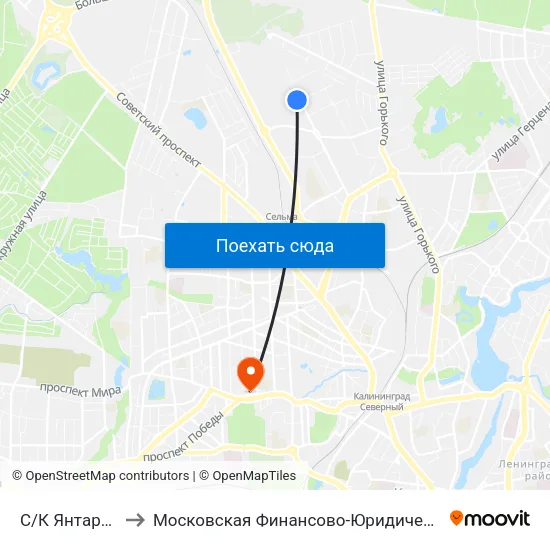 С/К Янтарный (Конечная) to Московская Финансово-Юридическая Академия. Калининградский Филиал map