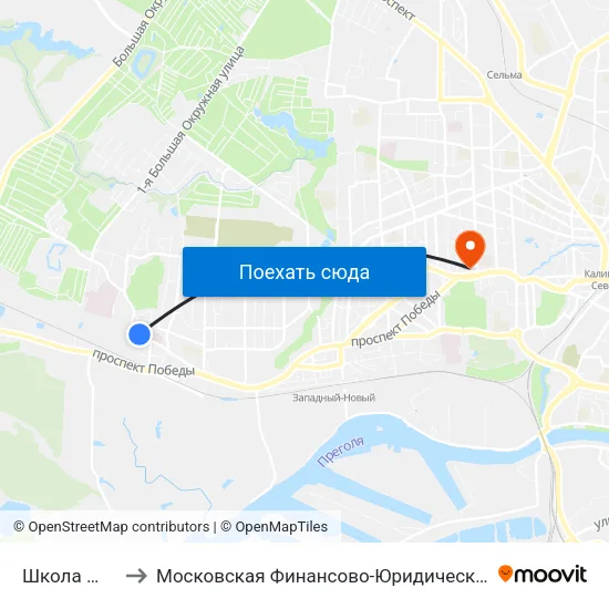 Школа №19 (В Центр) to Московская Финансово-Юридическая Академия. Калининградский Филиал map