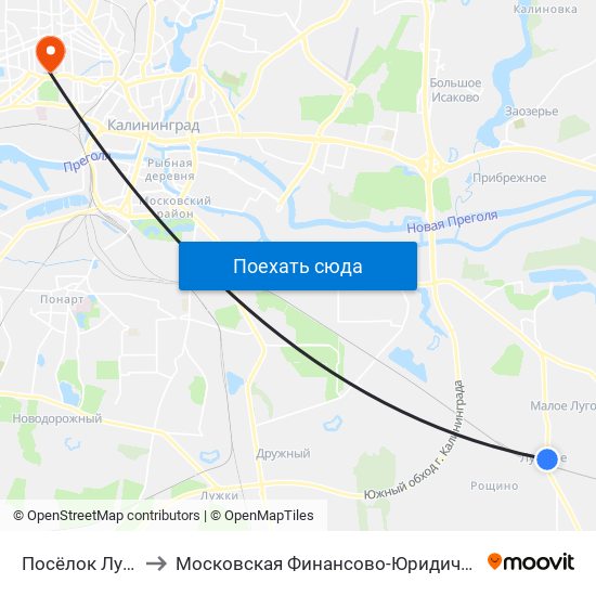 Посёлок Луговое (Конечная) to Московская Финансово-Юридическая Академия. Калининградский Филиал map