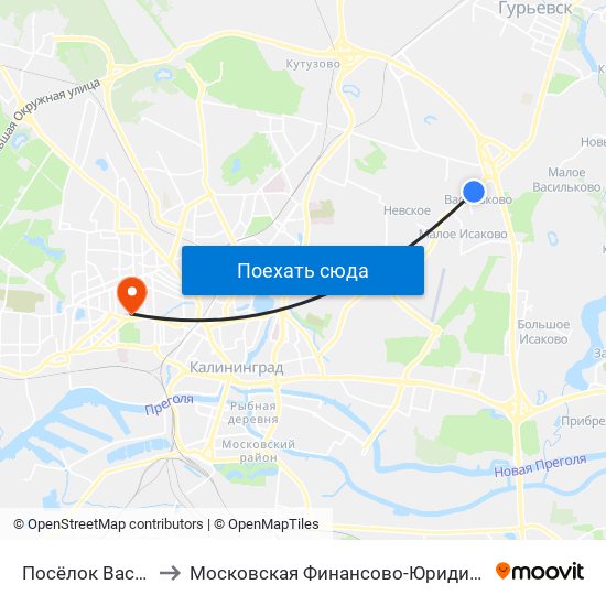 Посёлок Васильково-2 (В Центр) to Московская Финансово-Юридическая Академия. Калининградский Филиал map